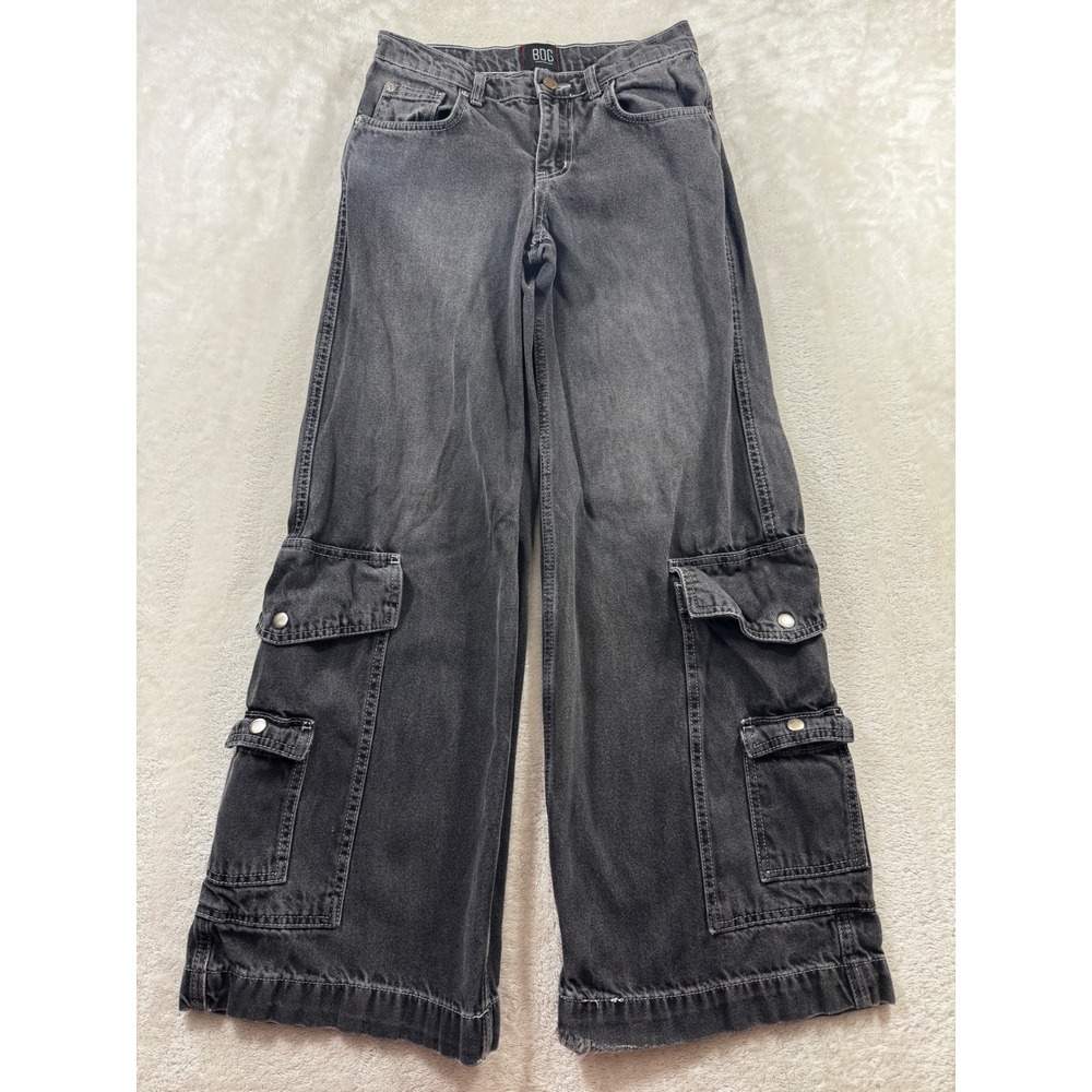 BDG Womens Wide Leg Cargo Faded Black Denim Jeans 25 Meas: 27x30